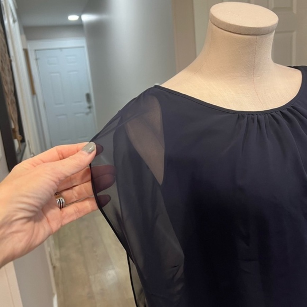 Aidan Aidan Mattox Navy Cocktail Dress with Sheer Flatter Top and Sequined Skirt - Picture 5 of 16